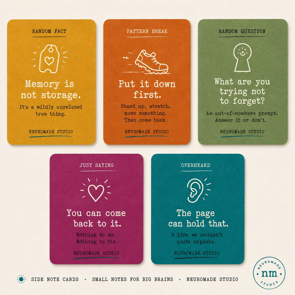 NeuroMade side note cards board with five card types