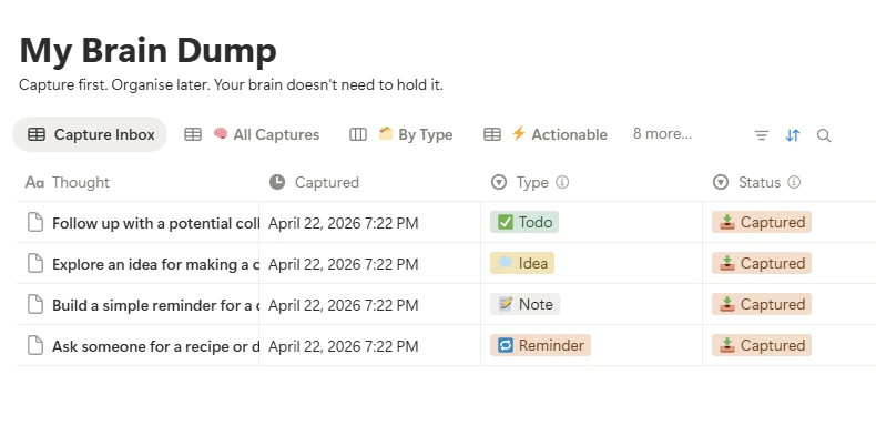 My Brain Dump database screenshot